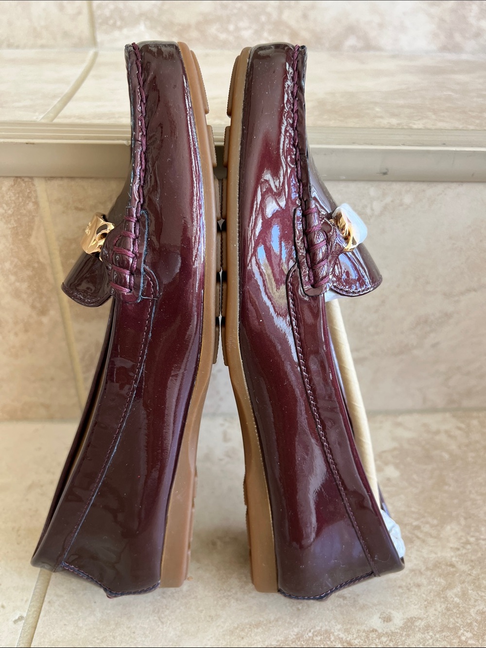 Coach women Burgundy Patent Leather Loafers - Picture 6 of 10